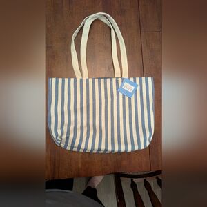 Blue and Cream Striped Tote Bag - Yankee Candle Lovers Bag